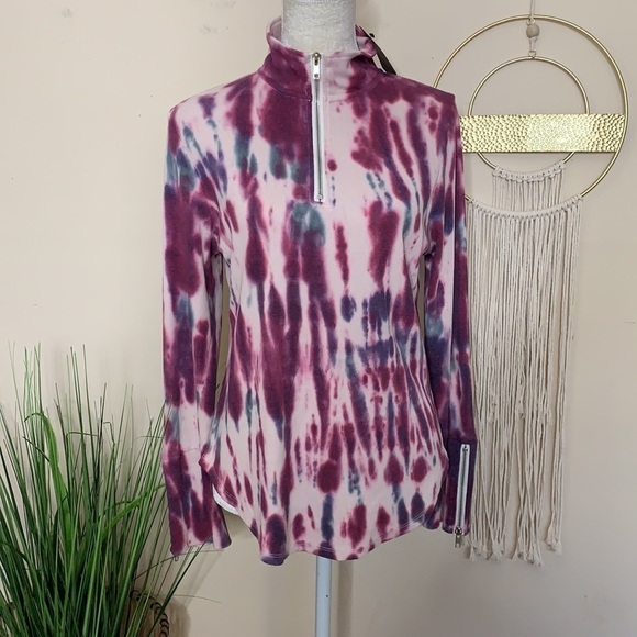 nwt // chaser tie dye ribbed quarter zip pullover - Picture 2 of 12